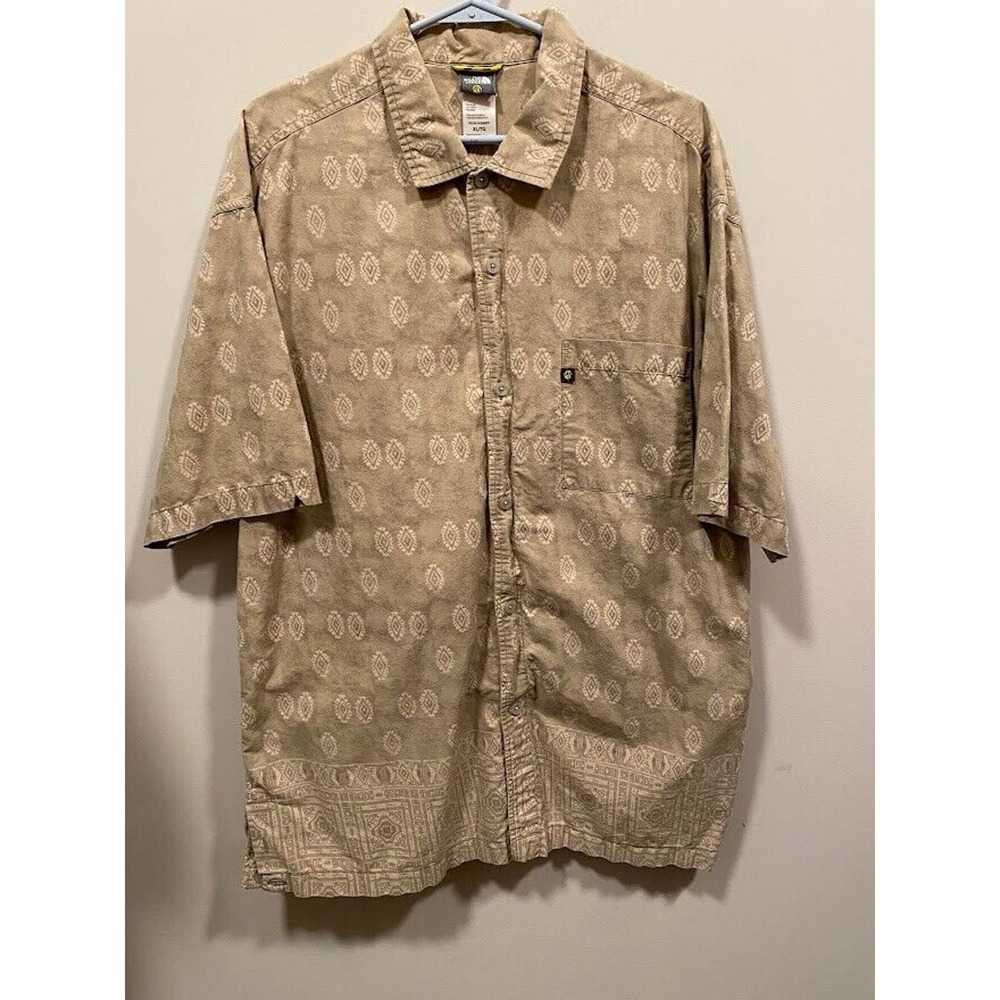 The North Face A5 Tan Aztec Hawaiian Shirt Men's Size XL Side Vent Buttons